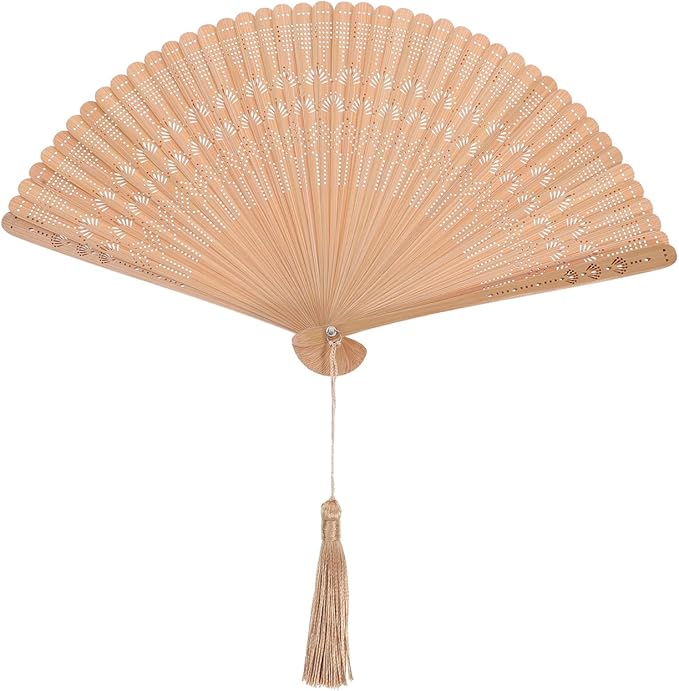 Elegant Carved Wooden Folding Fan with Tassel – Handcrafted Vintage Bamboo Hand Fan