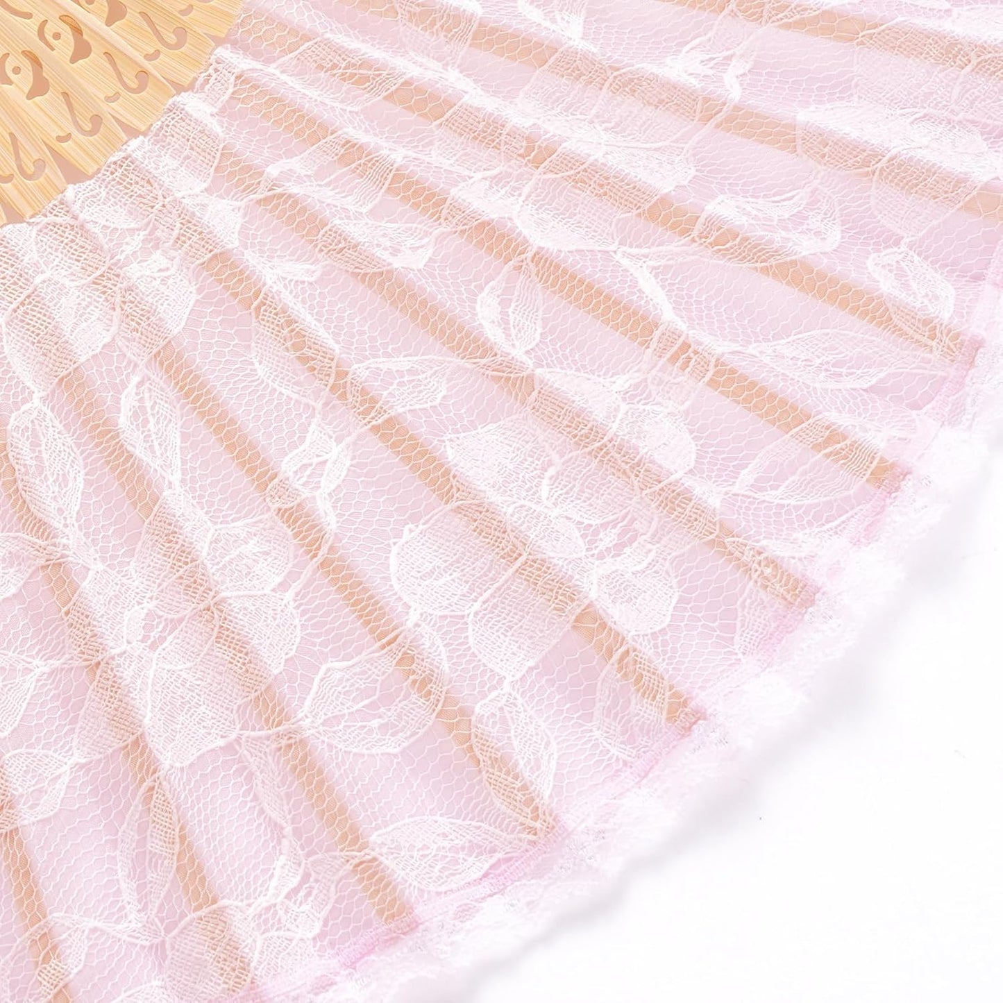 Pink Lace Folding Hand Fan with Hollow-Carved Bamboo Ribs – Elegant Bridal Fan with Tassel for Wedding, Dance & Decorative Use