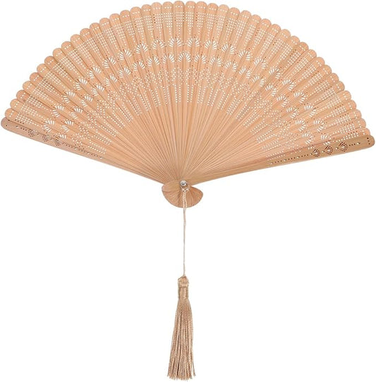 Elegant Carved Wooden Folding Fan with Tassel – Handcrafted Vintage Bamboo Hand Fan