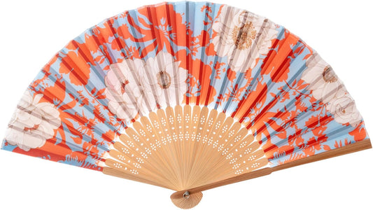Vintage Floral Fabric Folding Hand Fan with Bamboo Ribs – Large Decorative Handheld Fan for Summer, Dance, Gift & Costume Use – 42cm/16.5in
