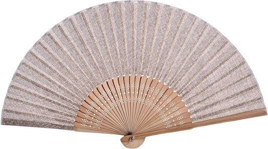 Vintage Cotton Fabric Bamboo Folding Hand Fan – Natural Style Handheld Fan with Metal Ring for Tassel, Ideal for Cooling, Dance, Gifting & Decoration